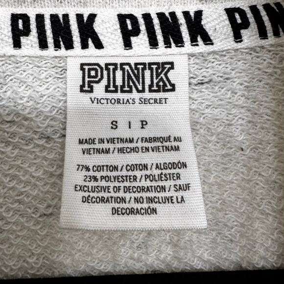 PINK Victoria’s Secret 1/4 Zip‎ Pullover Sweatshirt Gray Black Stripes Sz Small - Picture 3 of 4